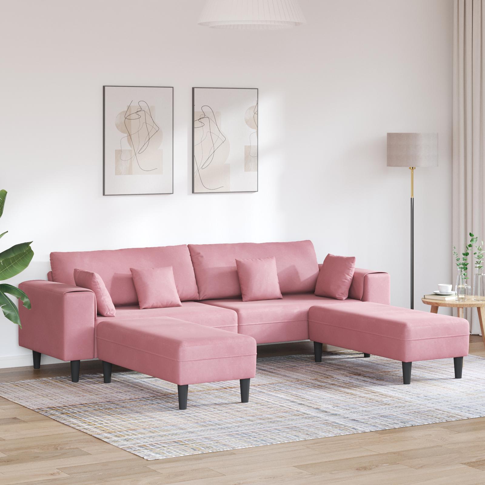 Sofa - 3-delt hjørnesofa i lyserød fløjl, 250 × 188 × 76 cm
