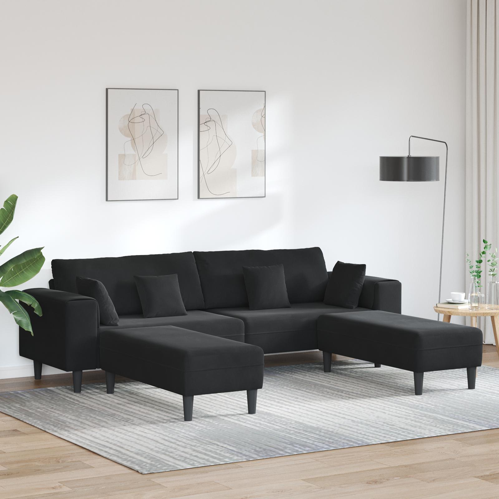 Fløjls Sofa med pude 3 stk Sort 208 cm Fløjl