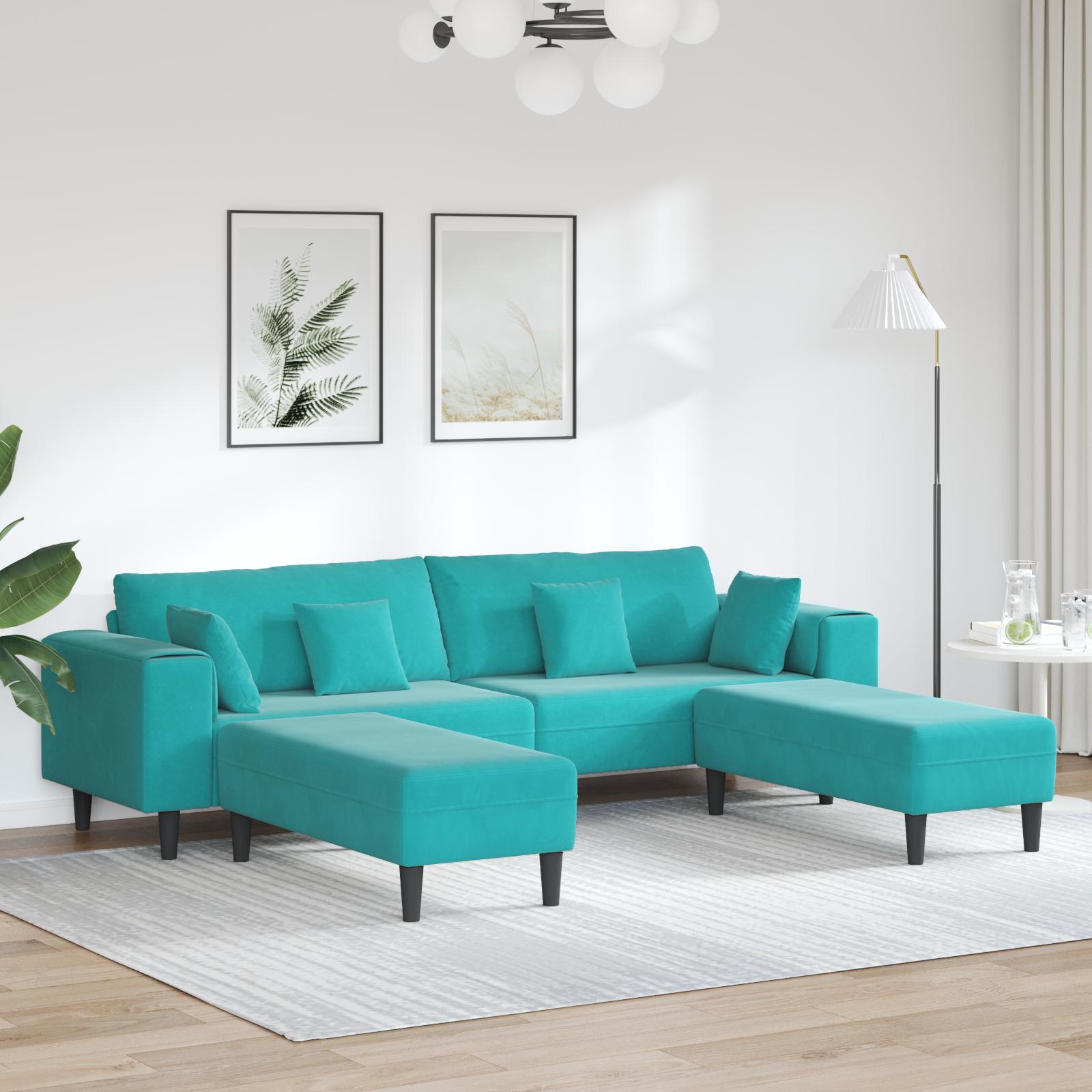 Fløjls Sofa med pude 3 stk Turkis 208 cm Fløjl