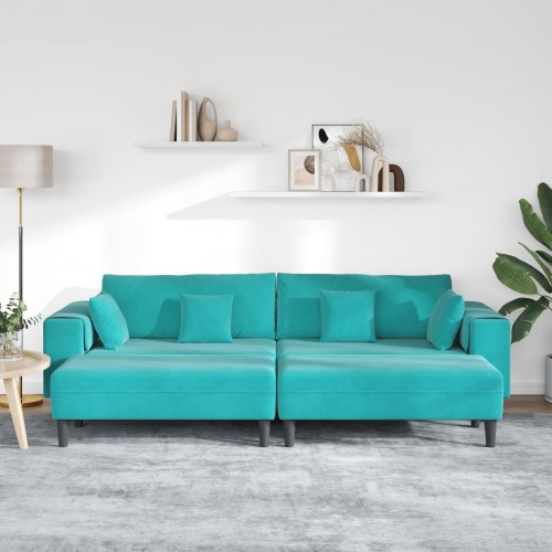 Fløjls Sofa med pude med pude 3 stk Turkis 208 cm Fløjl