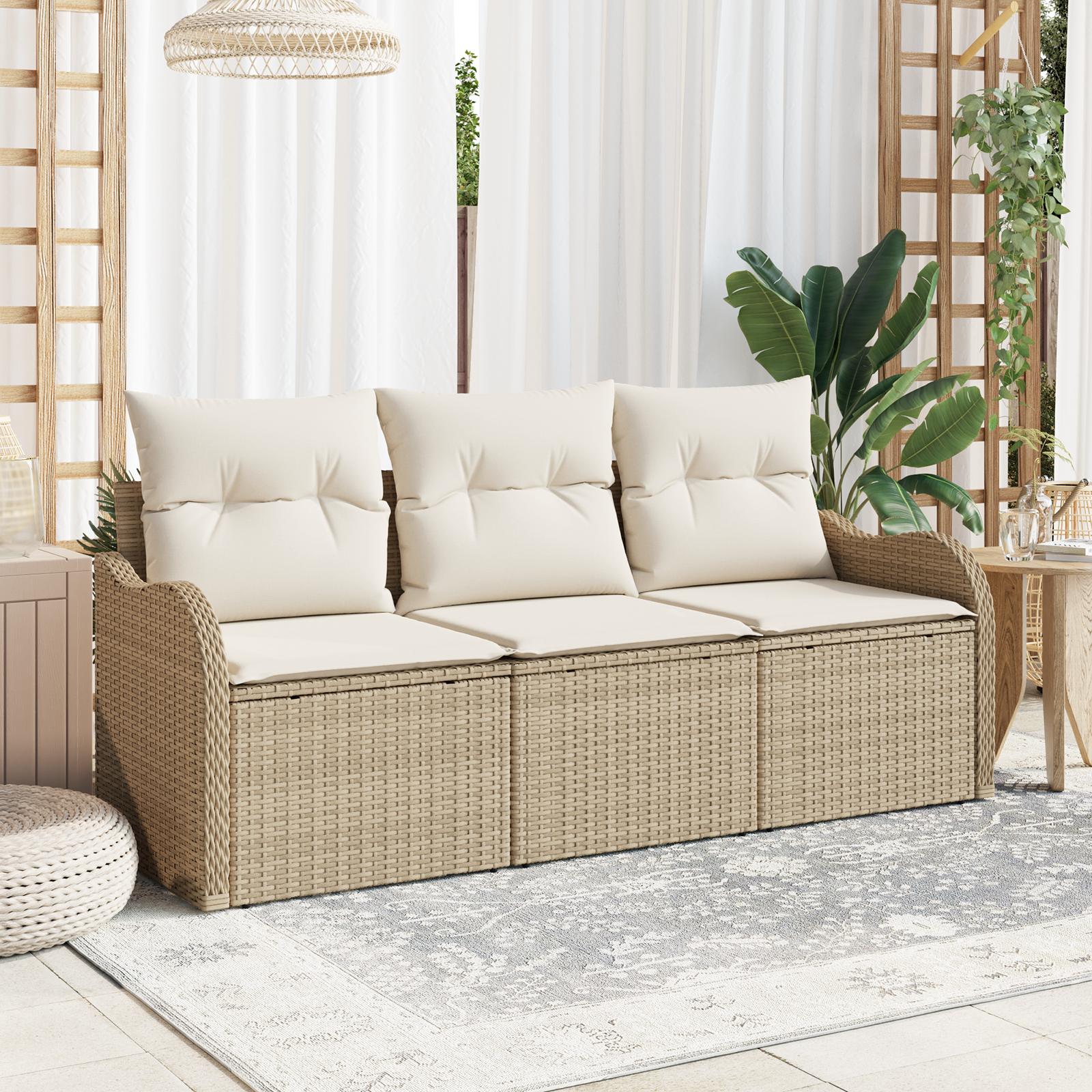 Havesofa Sæt Med Pude Med Opbevaring 3 Dele Poly Rattan - Beige og hvid