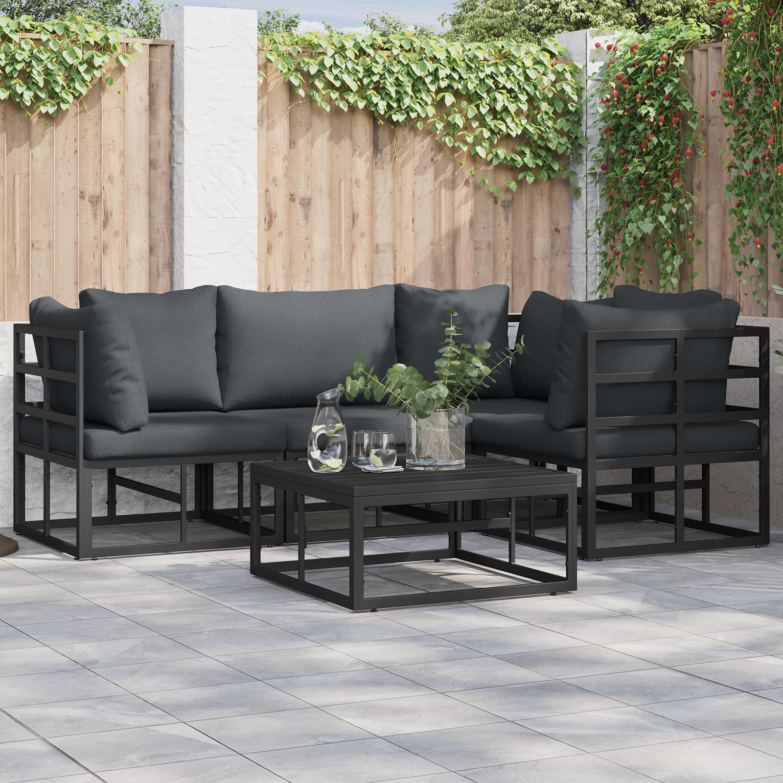 Havesofa Sæt med pude 4 stk Sort Aluminium