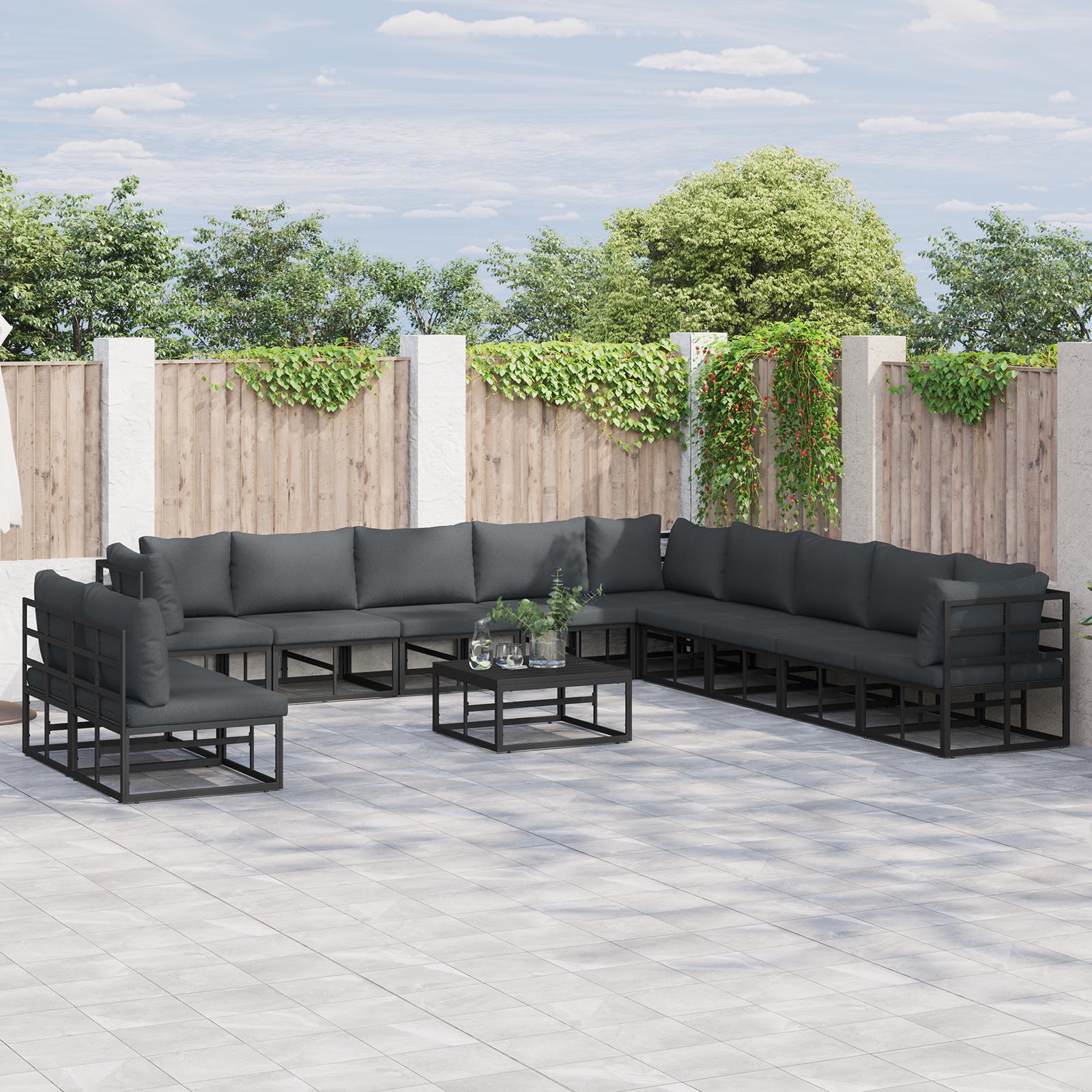 Havesofa Sæt med pude 11 stk Sort Aluminium