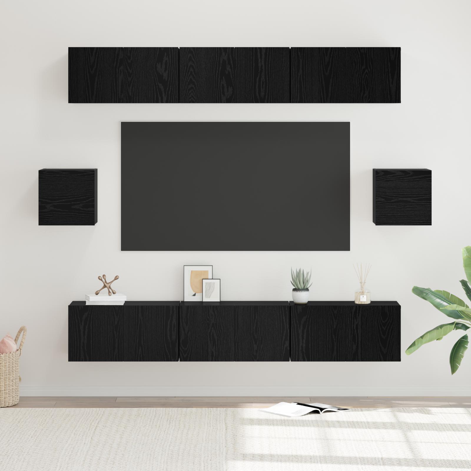 TV-møbelsæt 8 stk Sort eg 60 x 30 x 30 cm Konstrueret træ