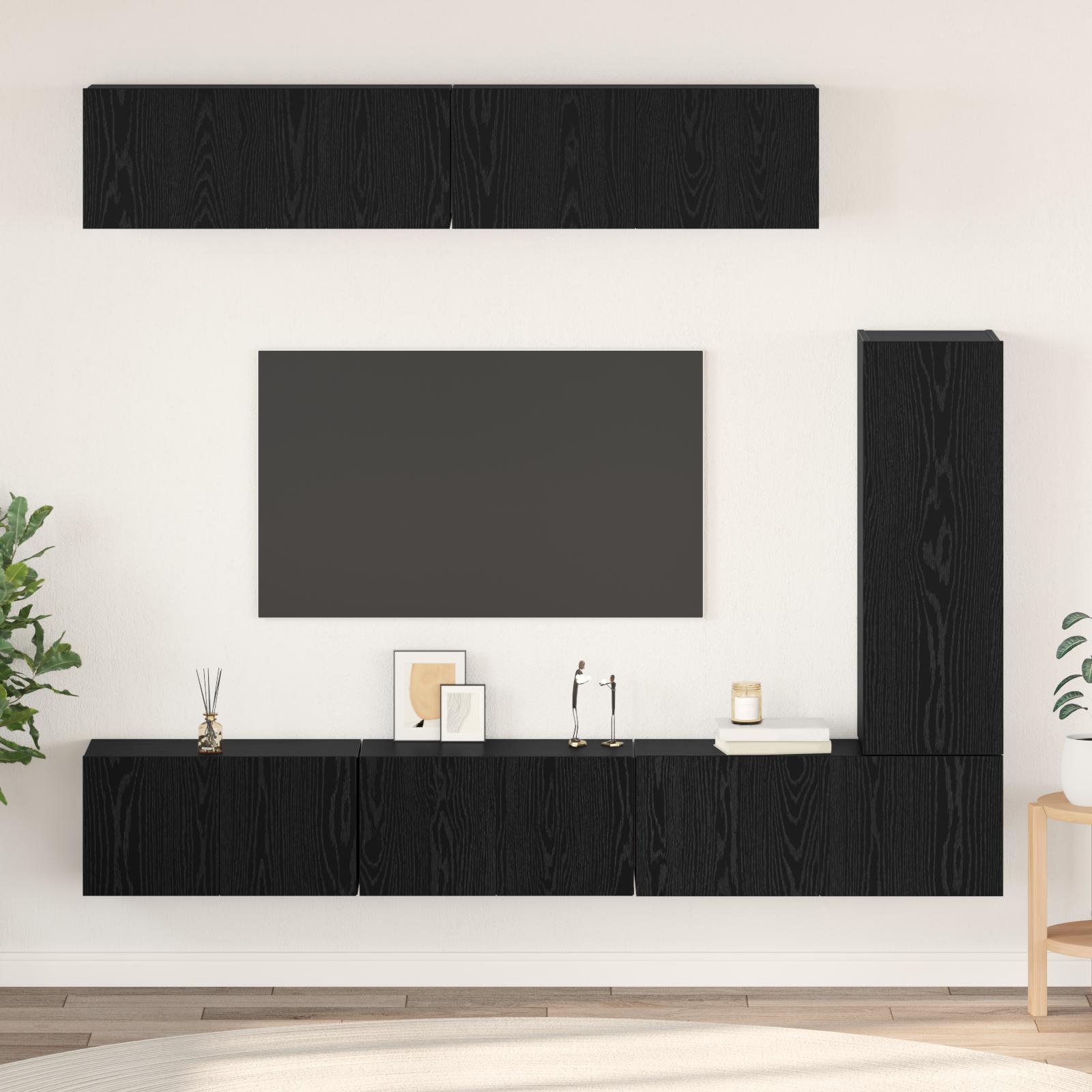 TV-møbelsæt 6 stk Sort eg 30.5 x 30 x 90 cm Konstrueret træ