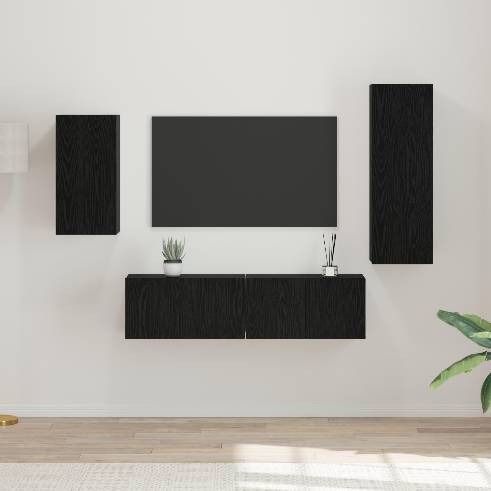 TV-møbelsæt 4 stk Sort eg 30.5 x 30 x 90 cm Konstrueret træ