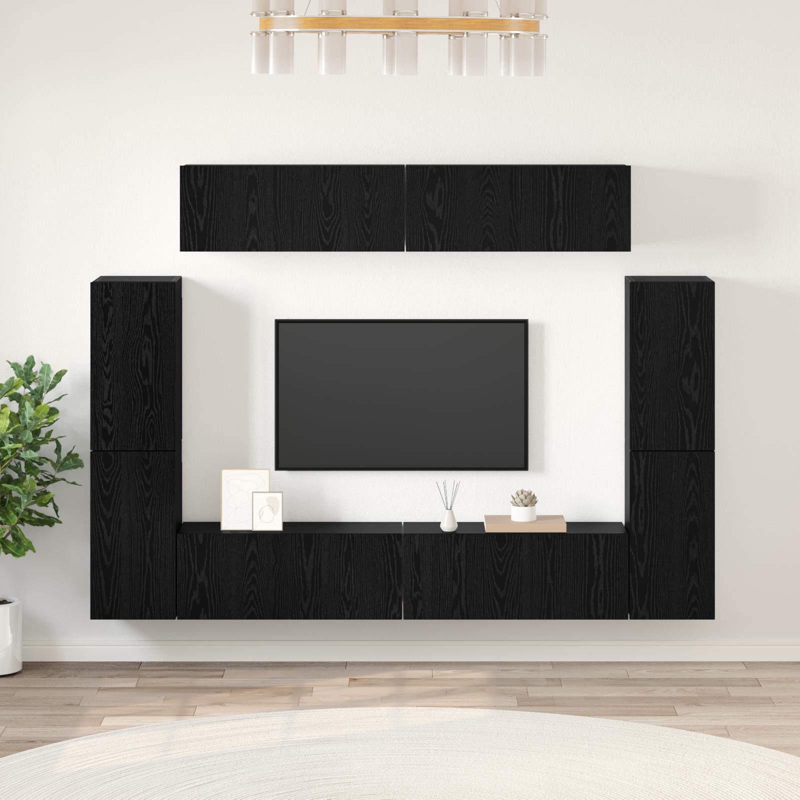 TV-møbelsæt 8 stk Sort eg 80 x 30 x 30.5 cm Konstrueret træ