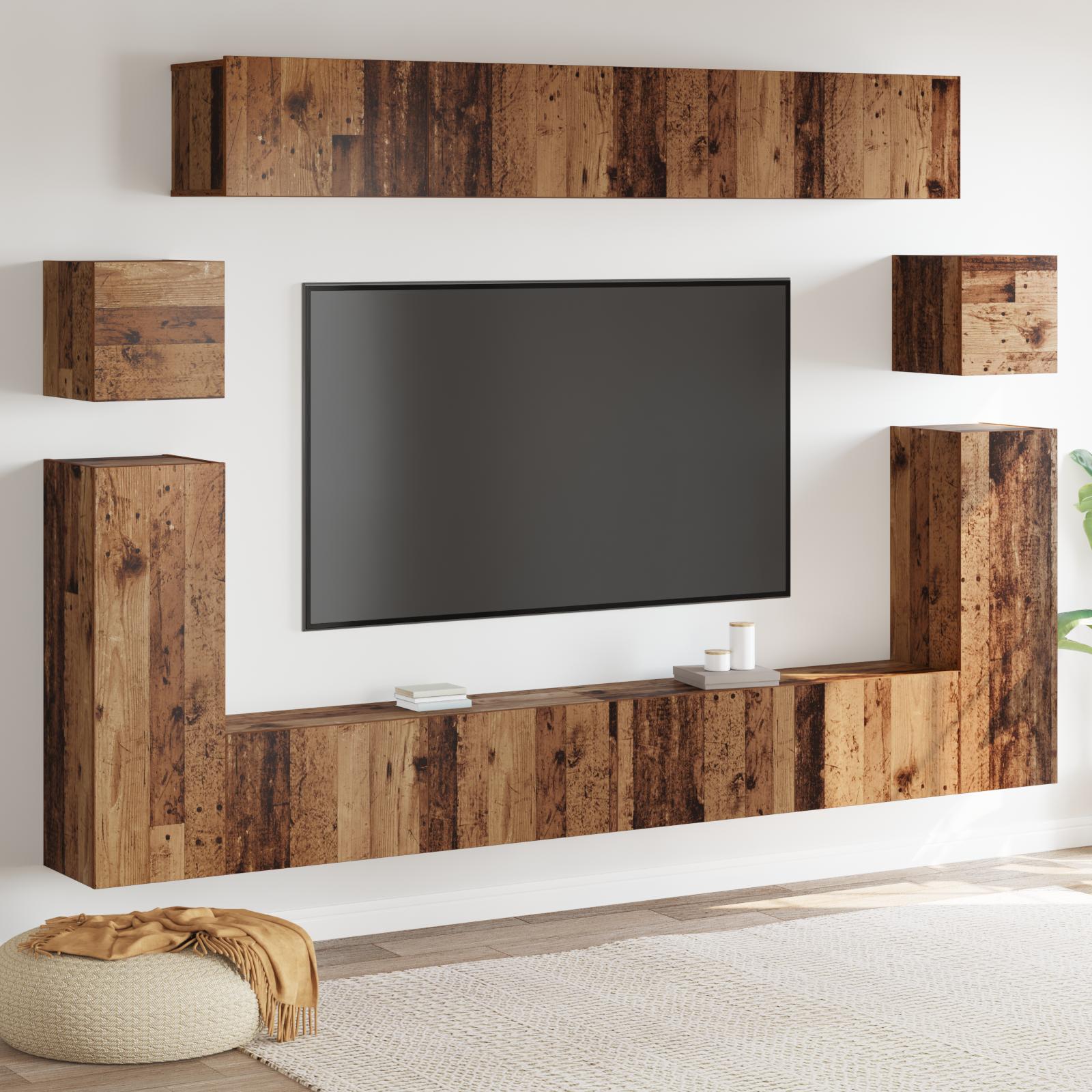 TV-møbelsæt 8 stk Gammelt træ Medium 30,5 x 30 x 30 cm