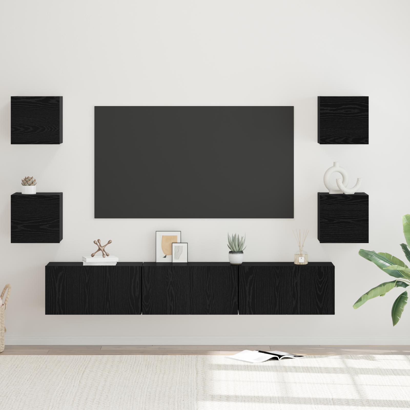 TV-møbelsæt Vægmonteret 7 stk Sort eg Medium 180 x 30 x 30 cm
