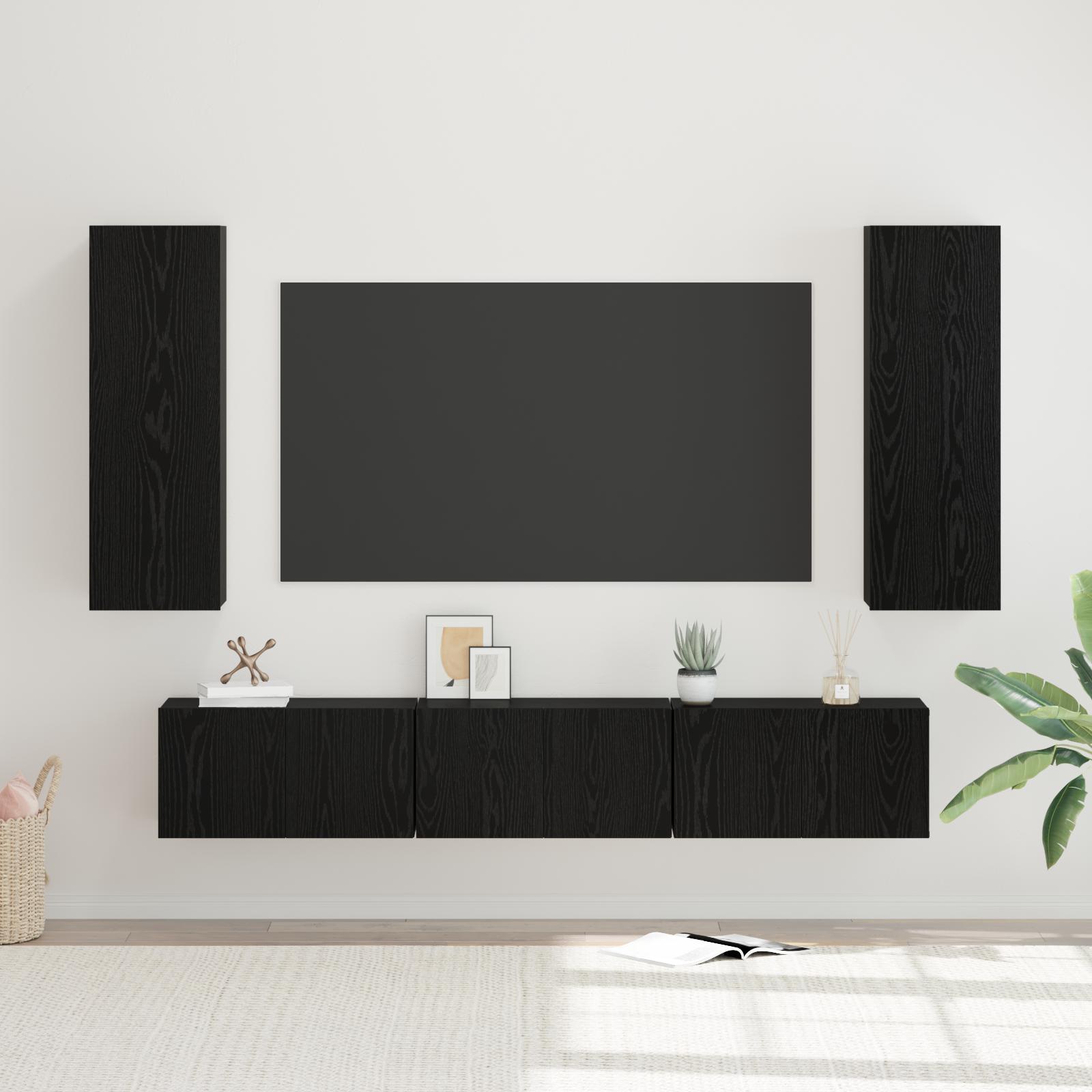 TV-møbelsæt Vægmonteret 5 stk Sort eg Medium 30.5 x 30 x 90 cm