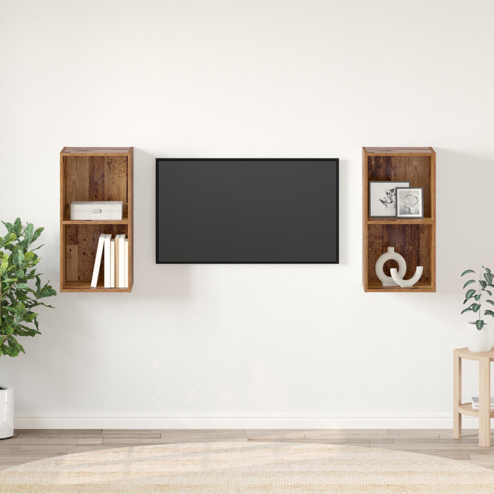Væg TV Skab 2 stk Gammelt træ 37 x 37 x 72 cm Konstrueret træ