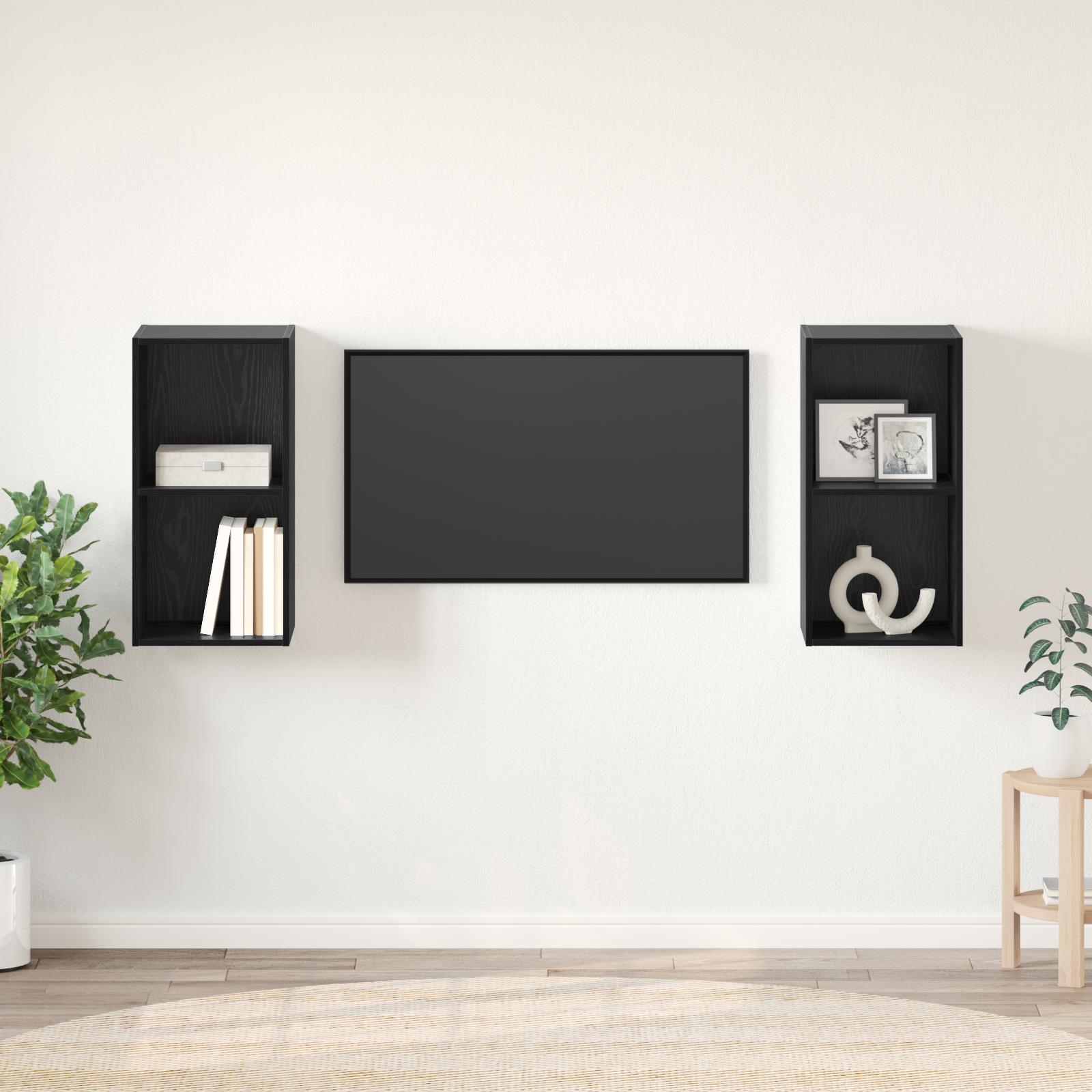 Væg TV Skab 2 stk Sort Eg 37 x 37 x 72 cm Konstrueret træ