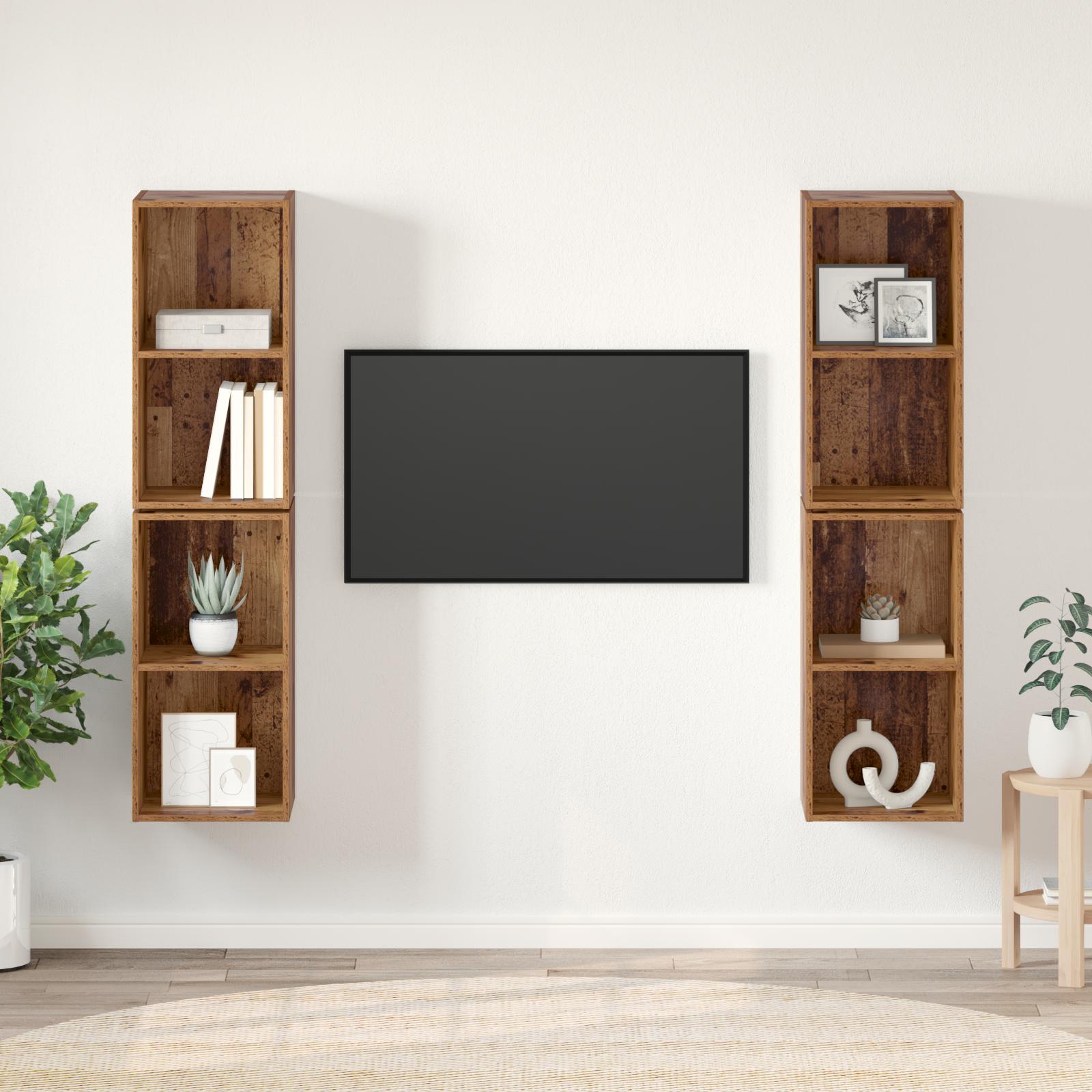Væg TV Skab 4 stk Gammelt træ 37 x 37 x 72 cm Konstrueret træ