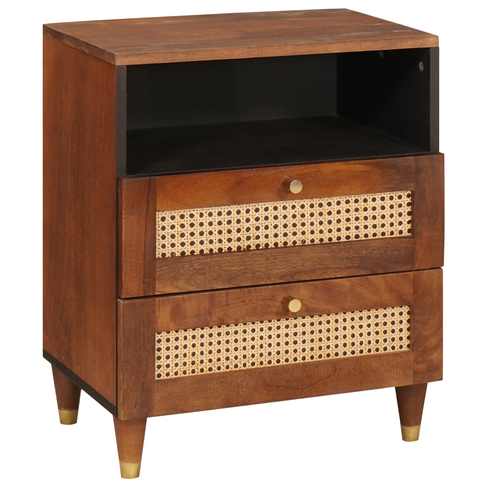 Sengeborde Brun 50 x 33 x 60 cm Rattan og solid mango træ