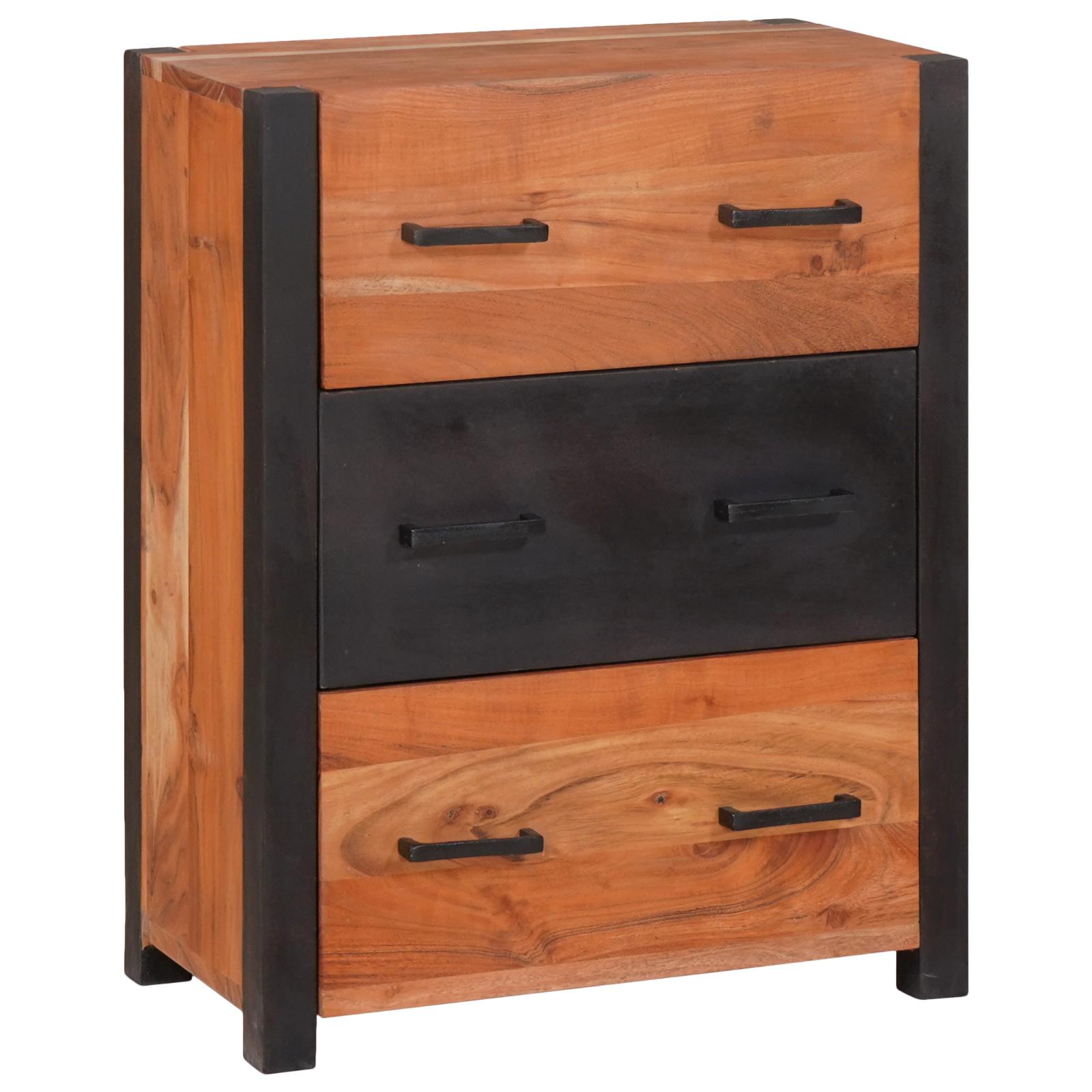 Sideboard i massivt akacietræ - brun, 55 × 30 × 75 cm med 3 skuffer