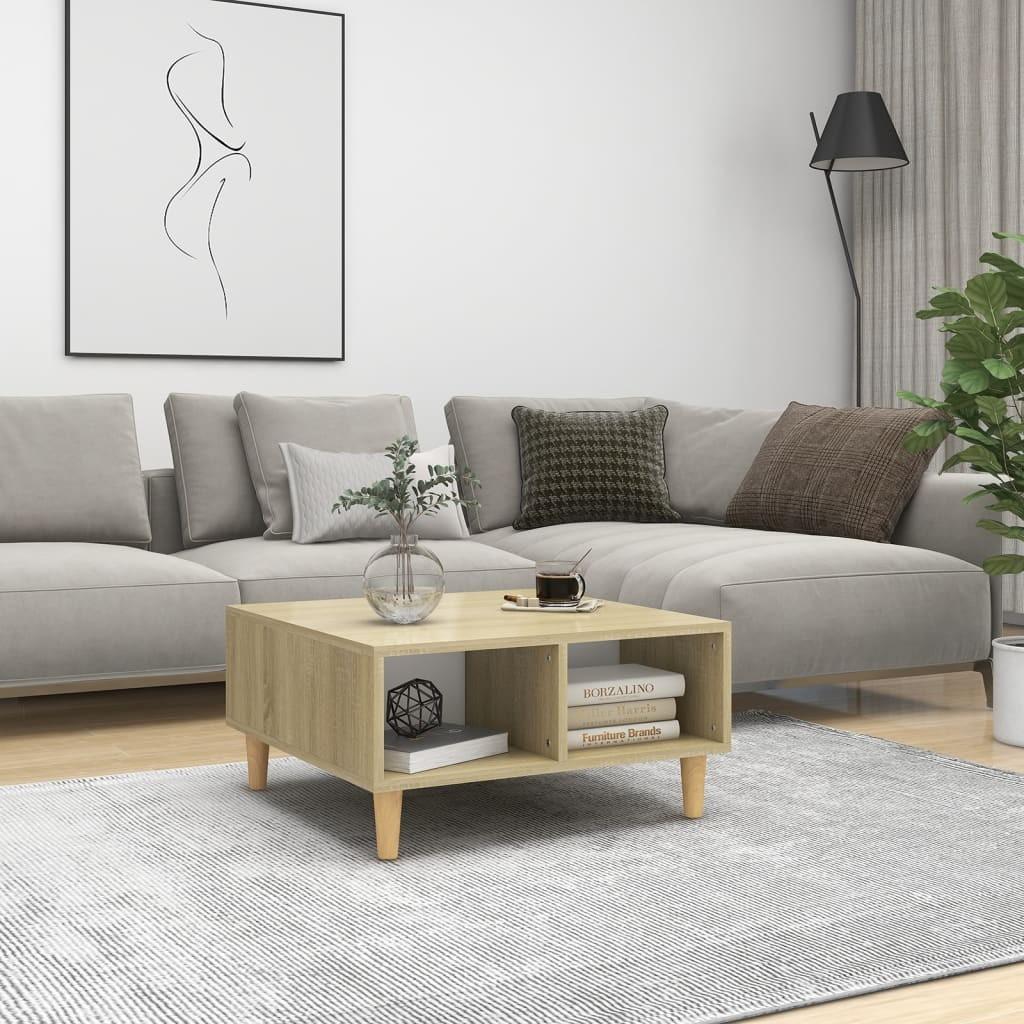 Sofabord 60x60x30 cm konstrueret træ hvid og sonoma-eg