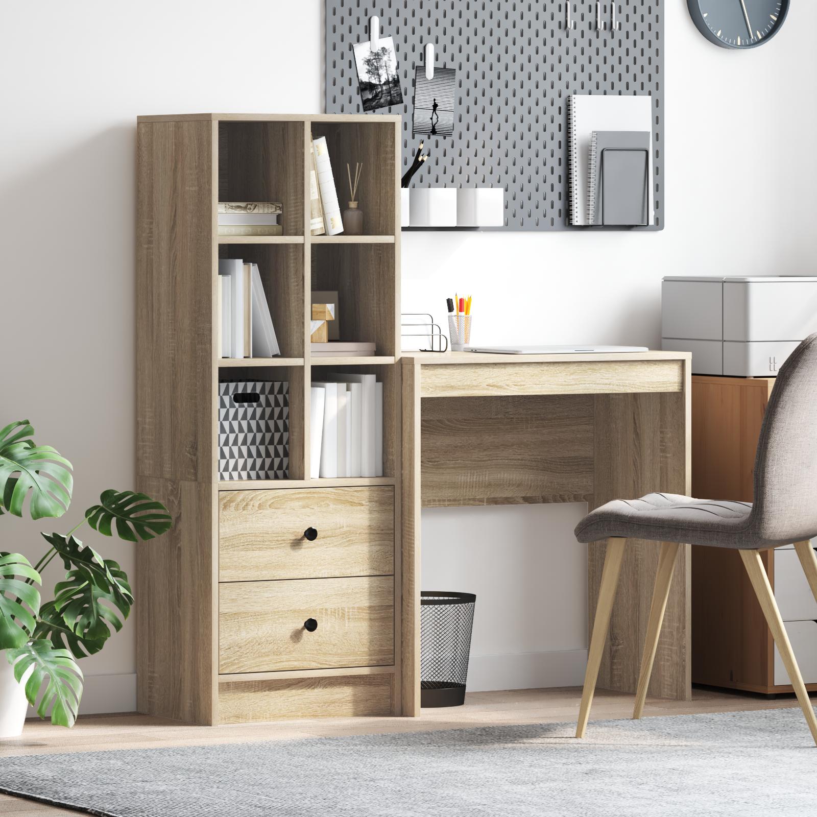 Skrivebord Med Opbevaring 2 Dele Sonoma Eg 70 X 40 X 76 Cm