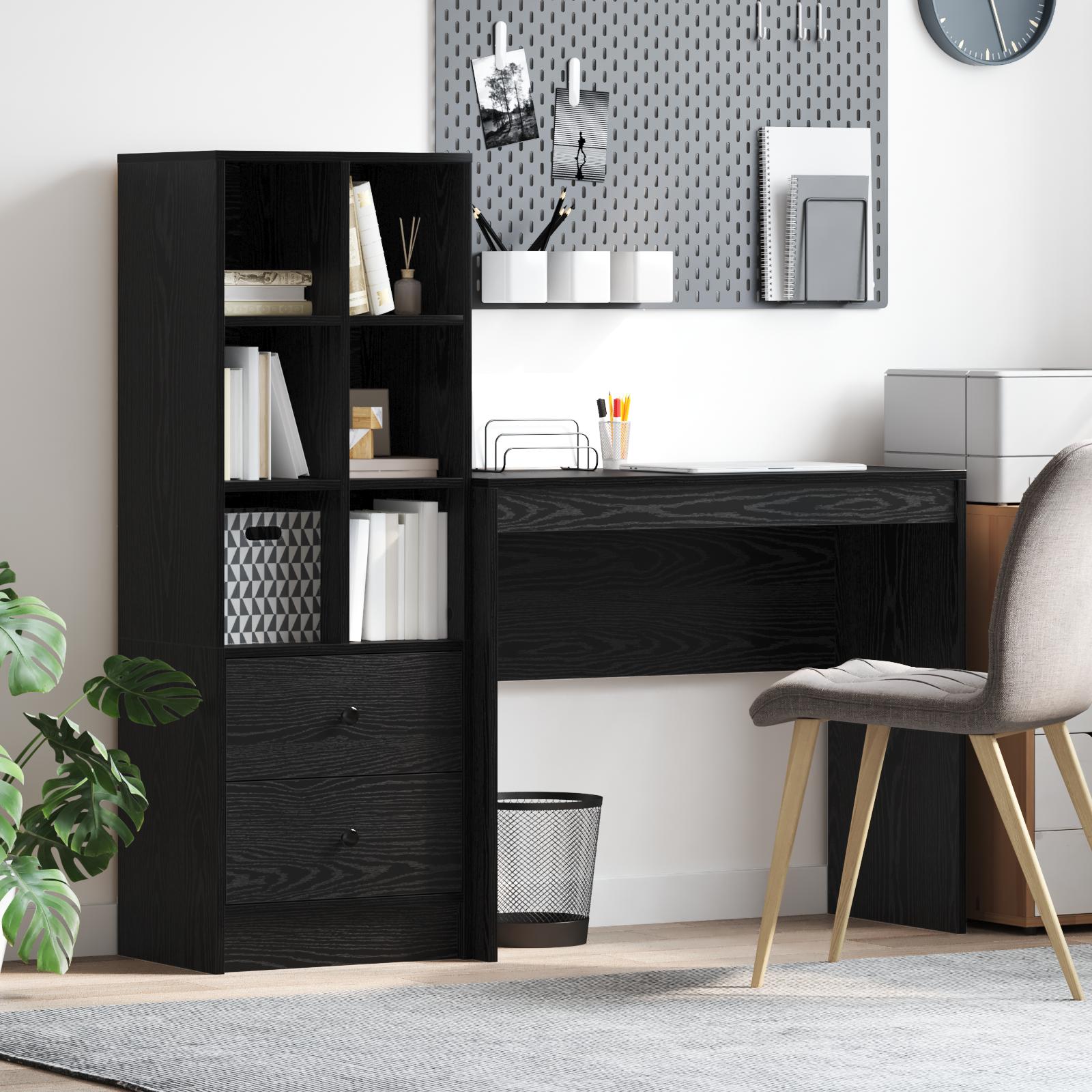 Skrivebord med opbevaring 2 stk Sort eg 90 x 40 x 76 cm
