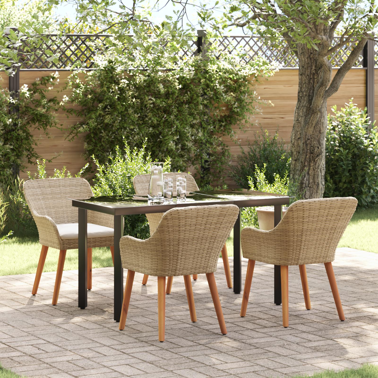 Have Spisebordssæt med pude 5 stk Beige polyrattan