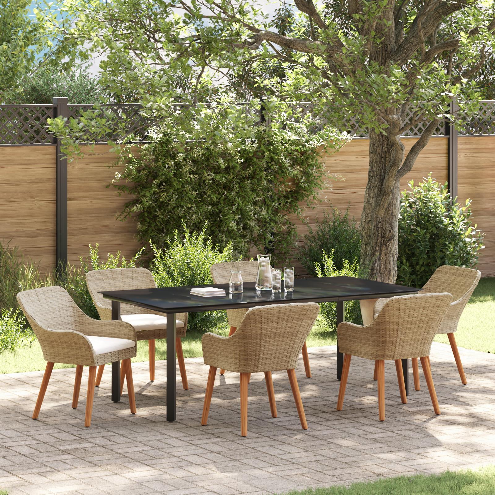 Have Spisebordssæt med pude 7 stk Beige polyrattan