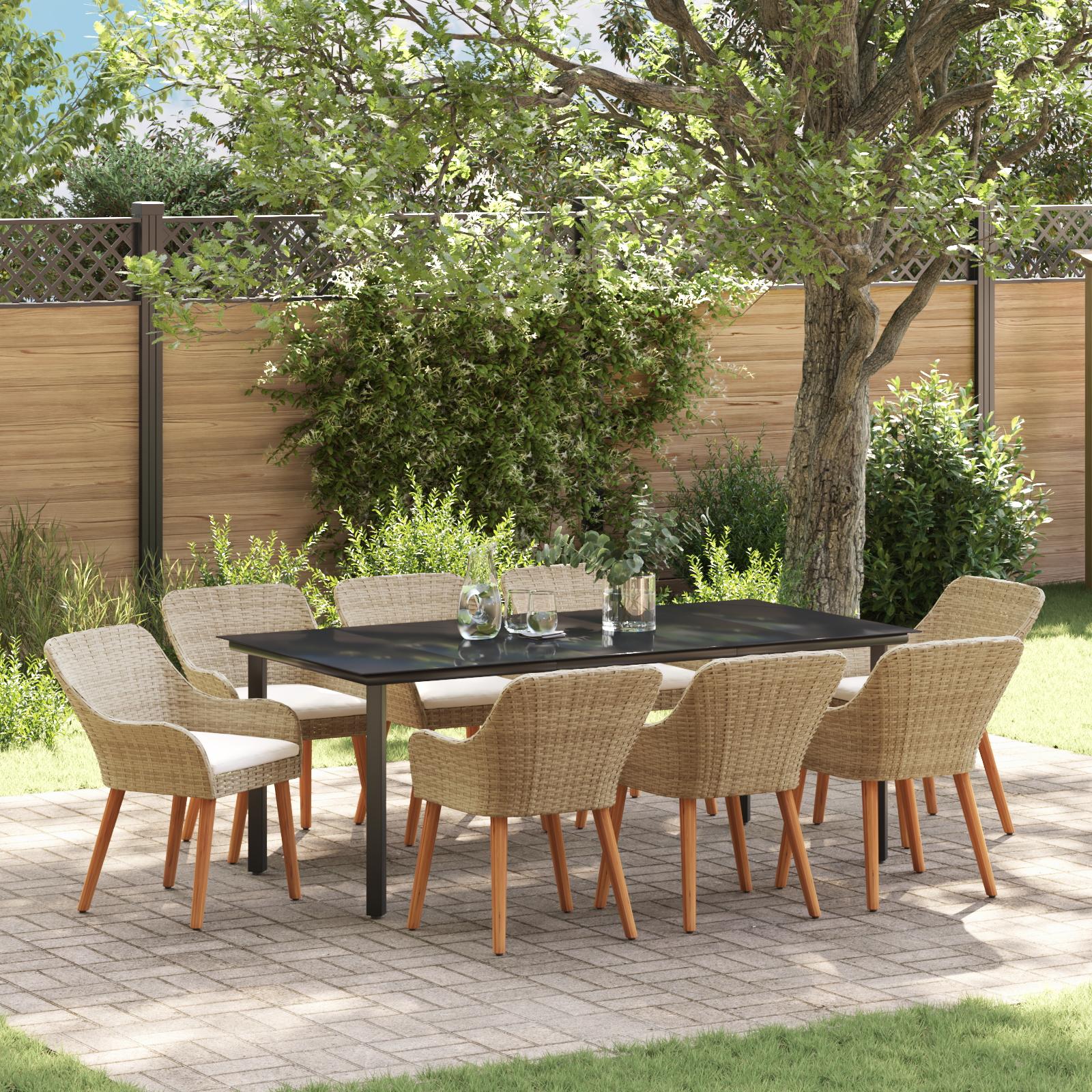 Have Spisebordssæt med pude 9 stk Beige polyrattan