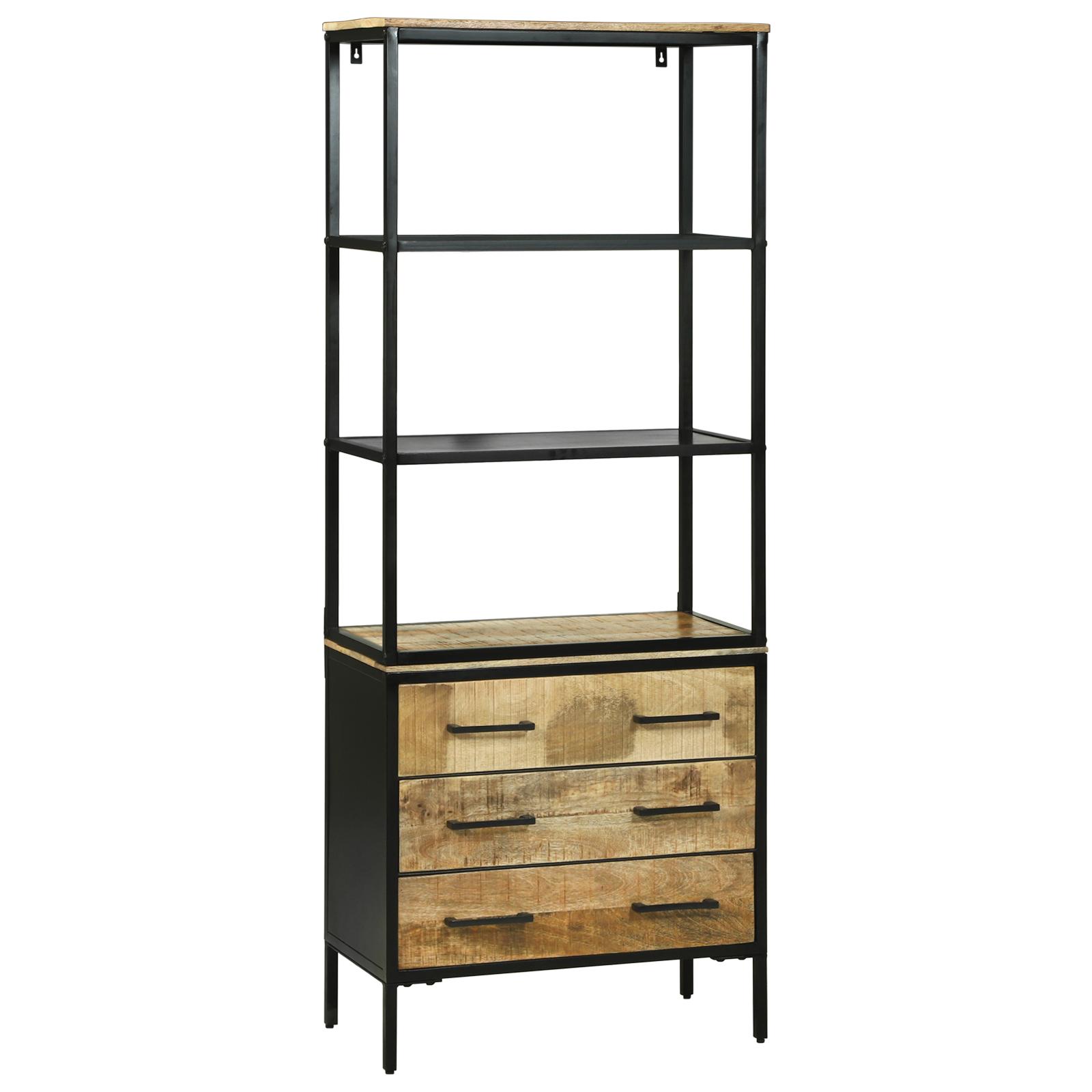 Highboard med 3 skuffer i massivt mangotræ 70 x 35 x 180 cm brun