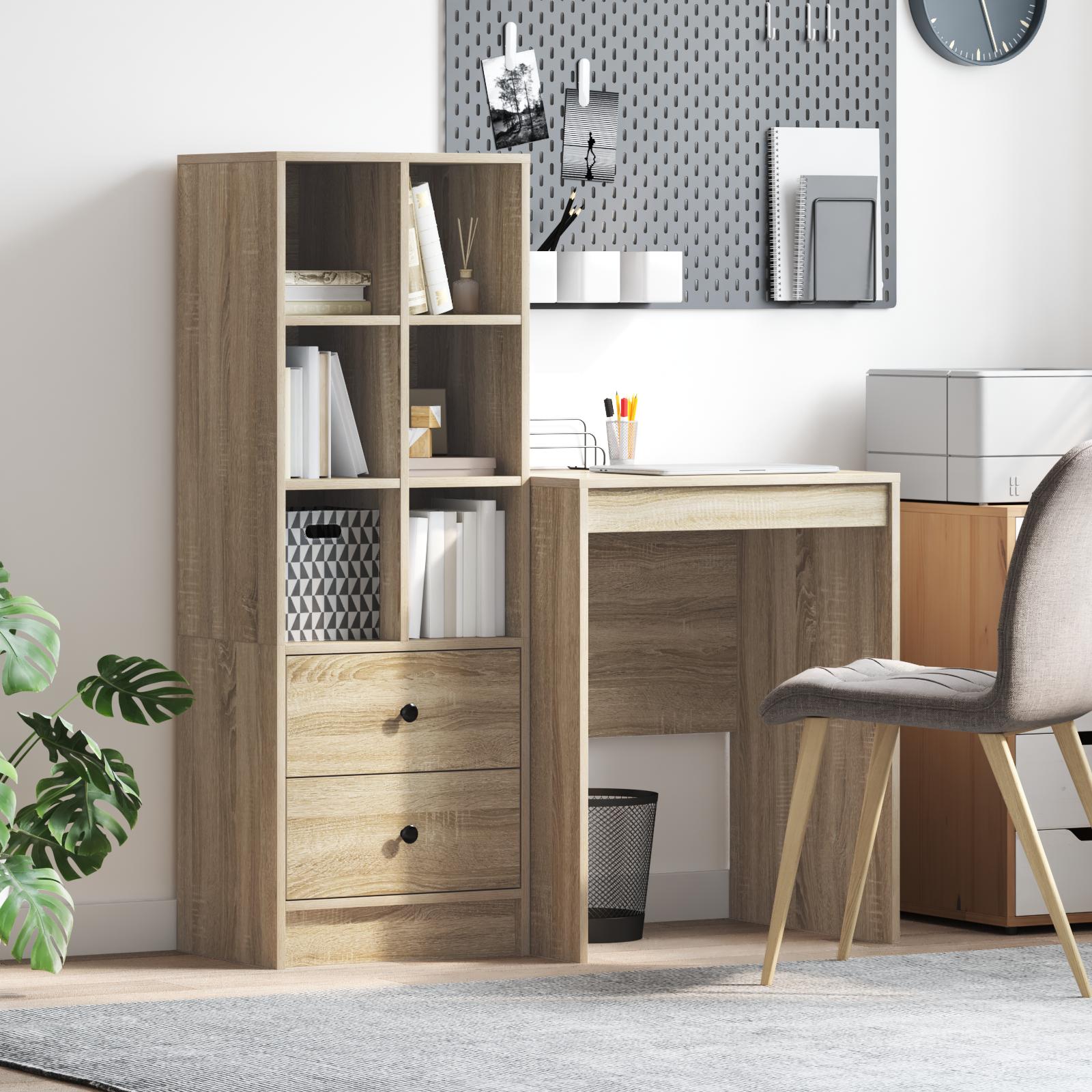 Skrivebord Med Opbevaring 2 Dele Sonoma Eg 60 X 50 X 76 Cm