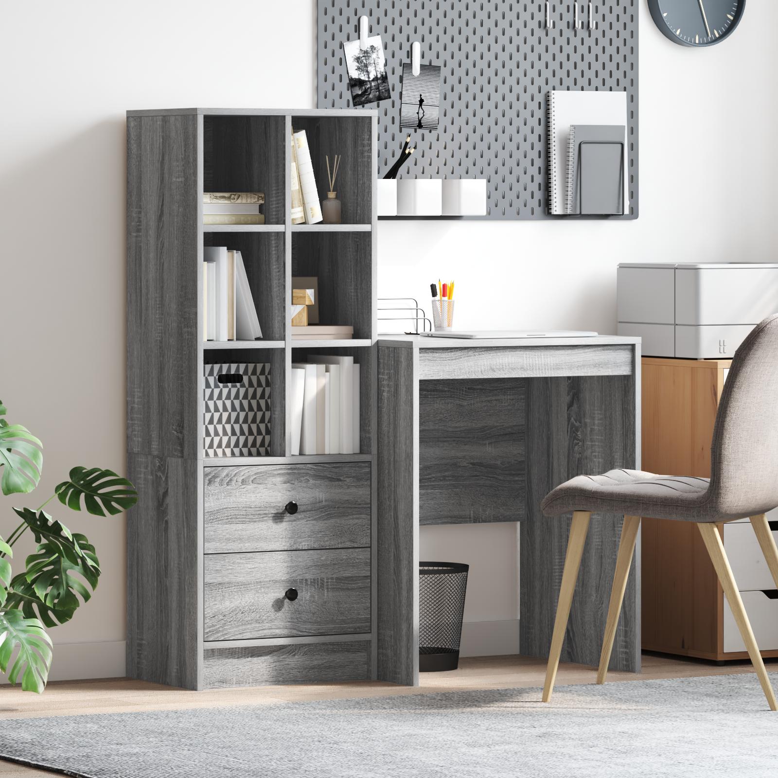 Skrivebord med opbevaring 2 stk Grå sonoma-eg 60 x 50 x 76 cm