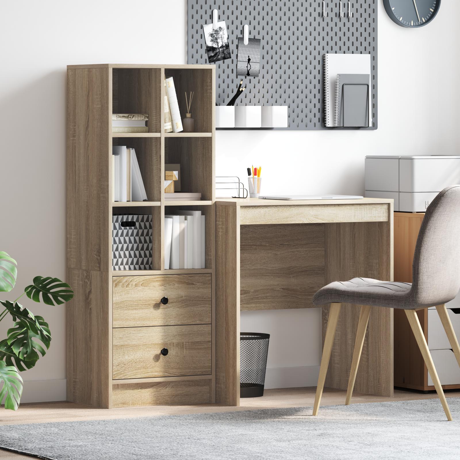 Skrivebord Med Opbevaring 2 Dele Sonoma Eg 70 X 50 X 76 Cm