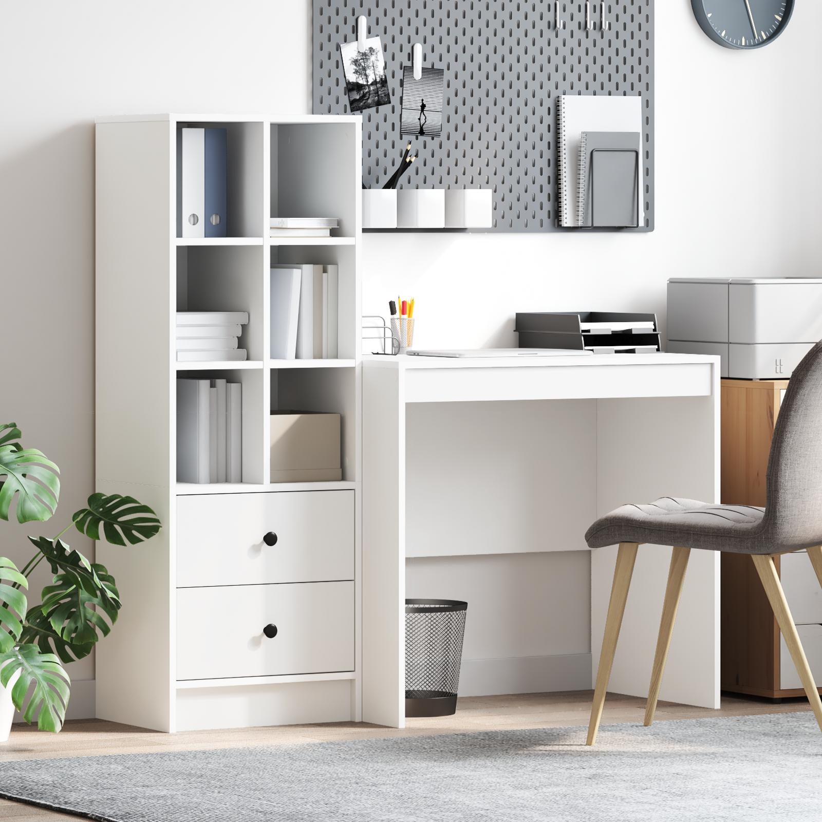 Skrivebord med opbevaring med skuffe 2 stk Hvid 80 x 50 x 76 cm