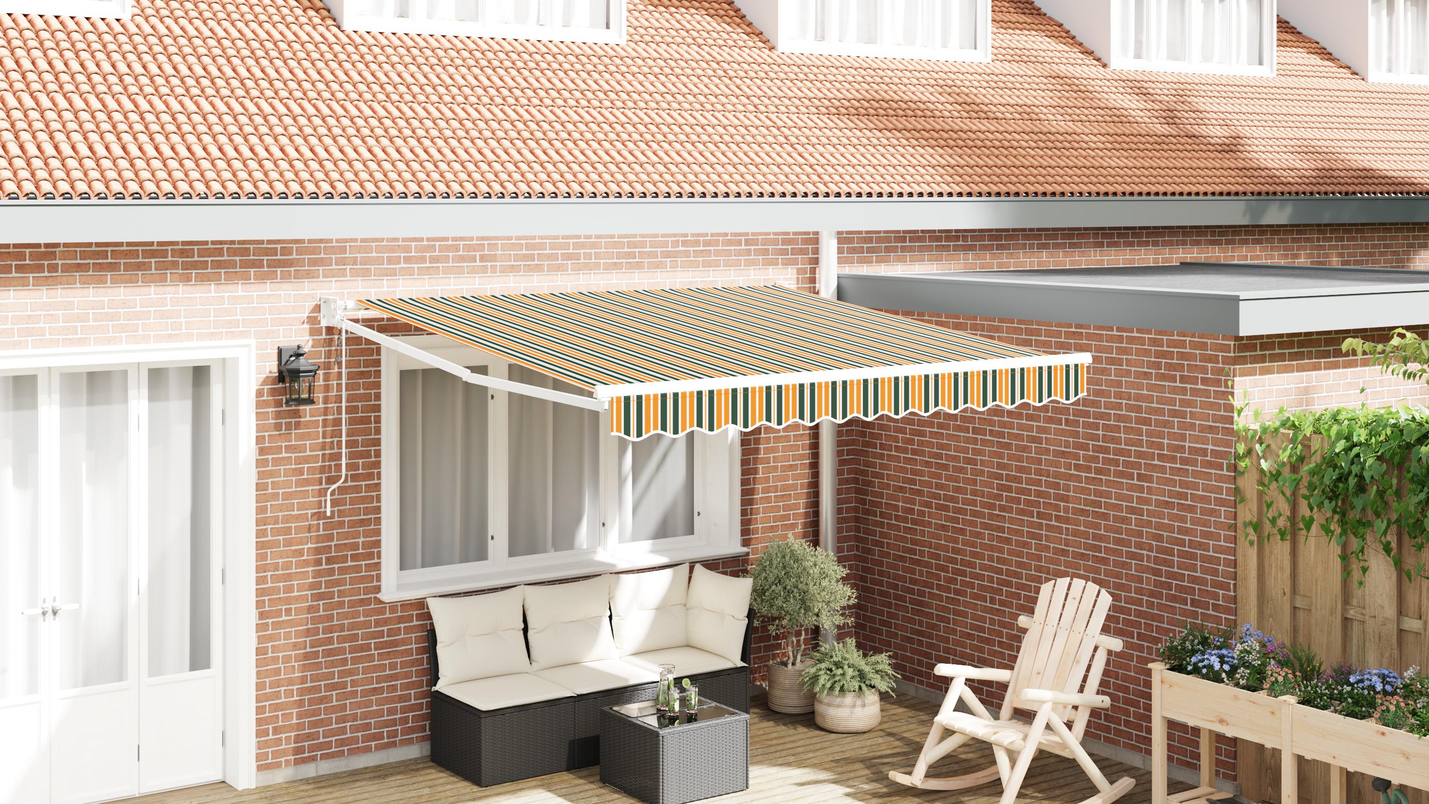 Markise Stribet Grøn og gul 3 x 2,5 m Polyester og metal