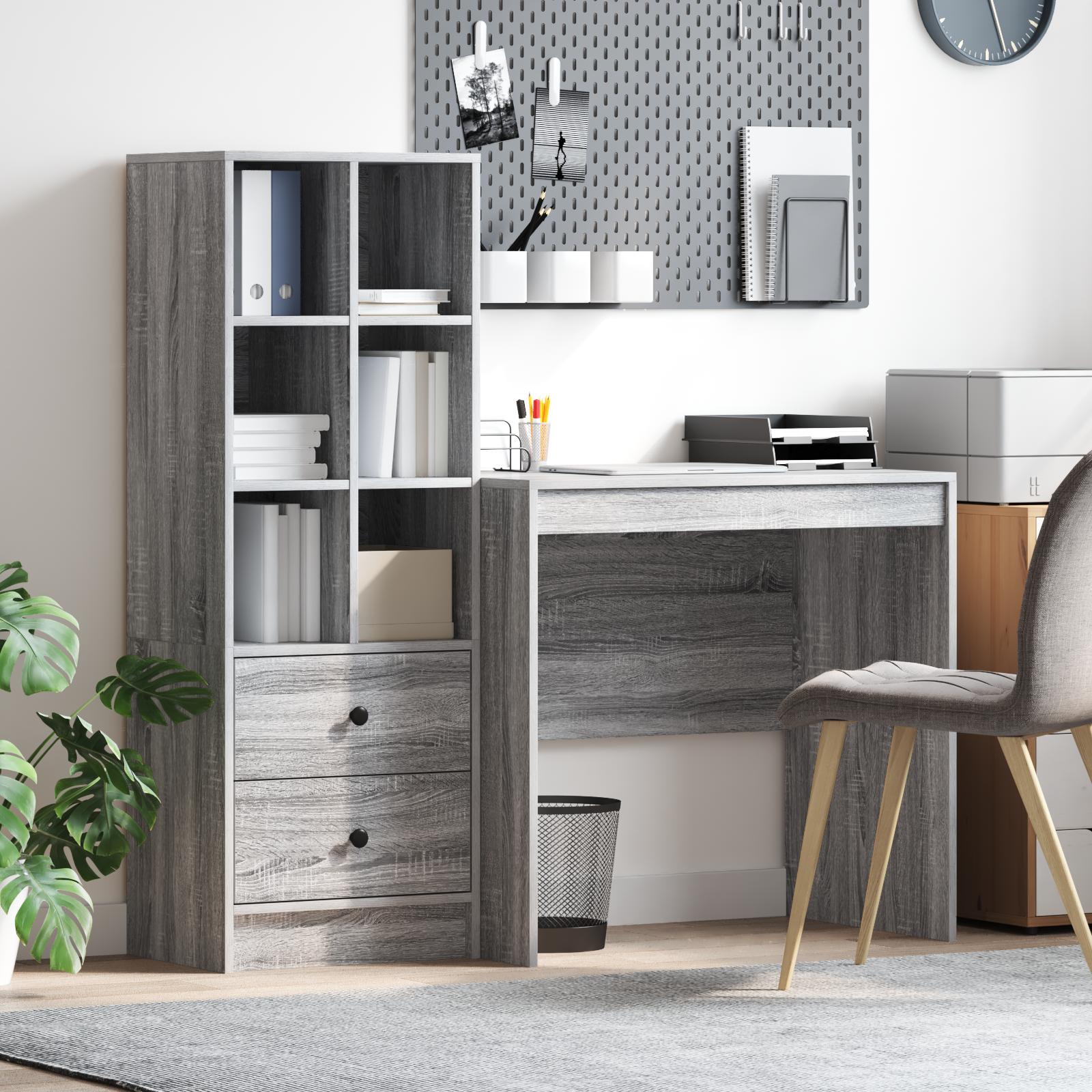 Skrivebord med opbevaring 2 stk Grå sonoma-eg 80 x 50 x 76 cm