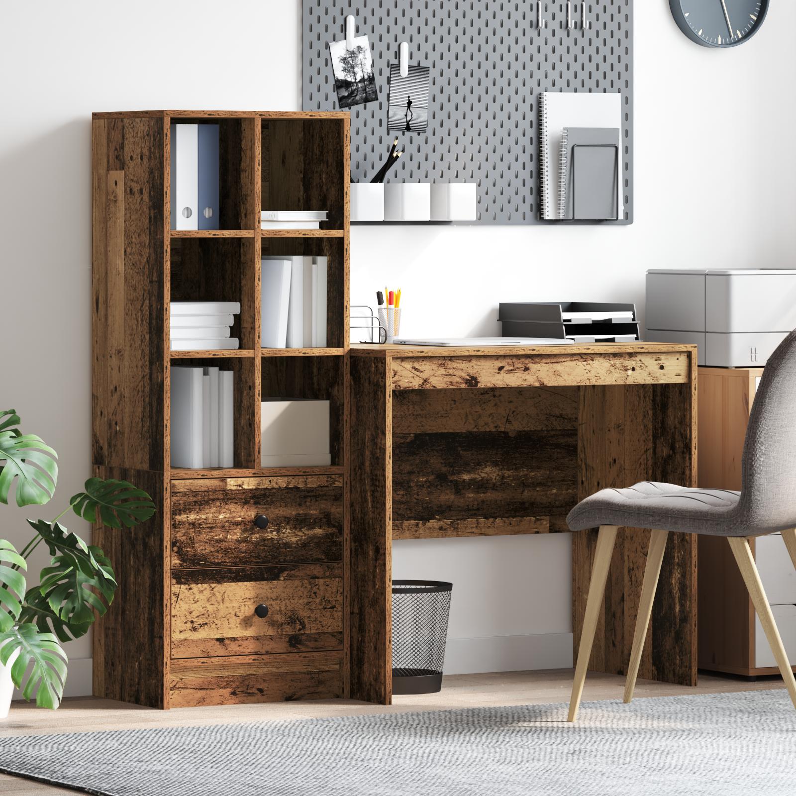 Skrivebord med opbevaring 2 stk Gammelt træ 90 x 50 x 76 cm