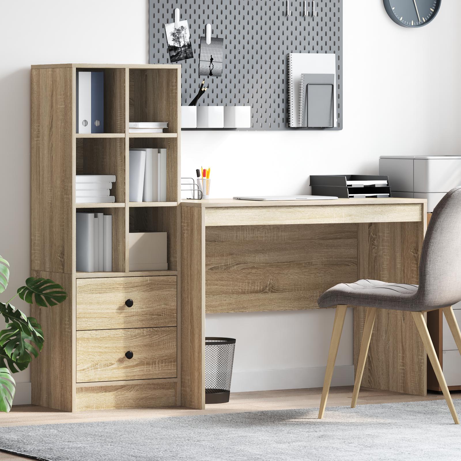 Skrivebord Med Opbevaring 2 Dele Sonoma Eg 100 X 50 X 76 Cm