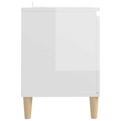 Tv-bord med massive træben 103,5x35x50 cm hvid højglans