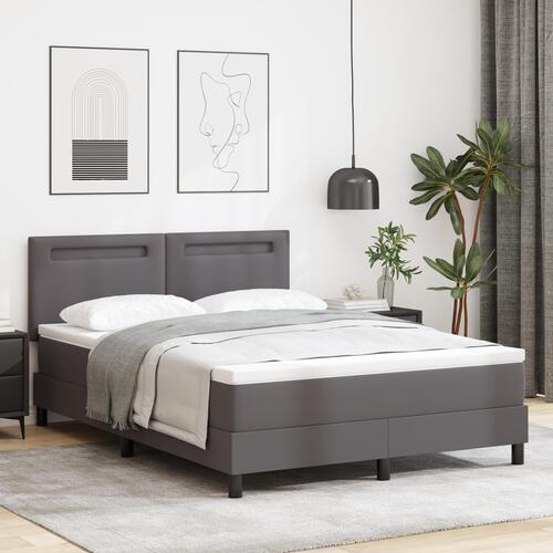 Box Spring Seng med Madras Grå 140x190 cm Faux Læder&& Enkel design sengegavl Grå 140 cm Faux Læder