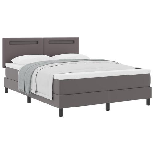 Box Spring Seng med Madras Grå 140x190 cm Faux Læder&& Enkel design sengegavl Grå 140 cm Faux Læder