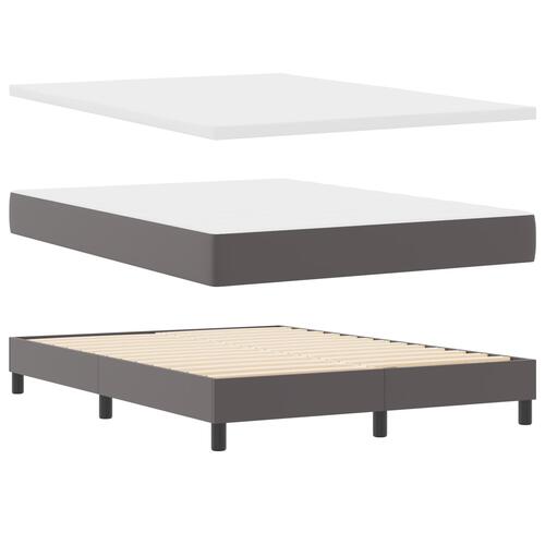 Box Spring Seng med Madras Grå 140x190 cm Faux Læder&& Enkel design sengegavl Grå 140 cm Faux Læder