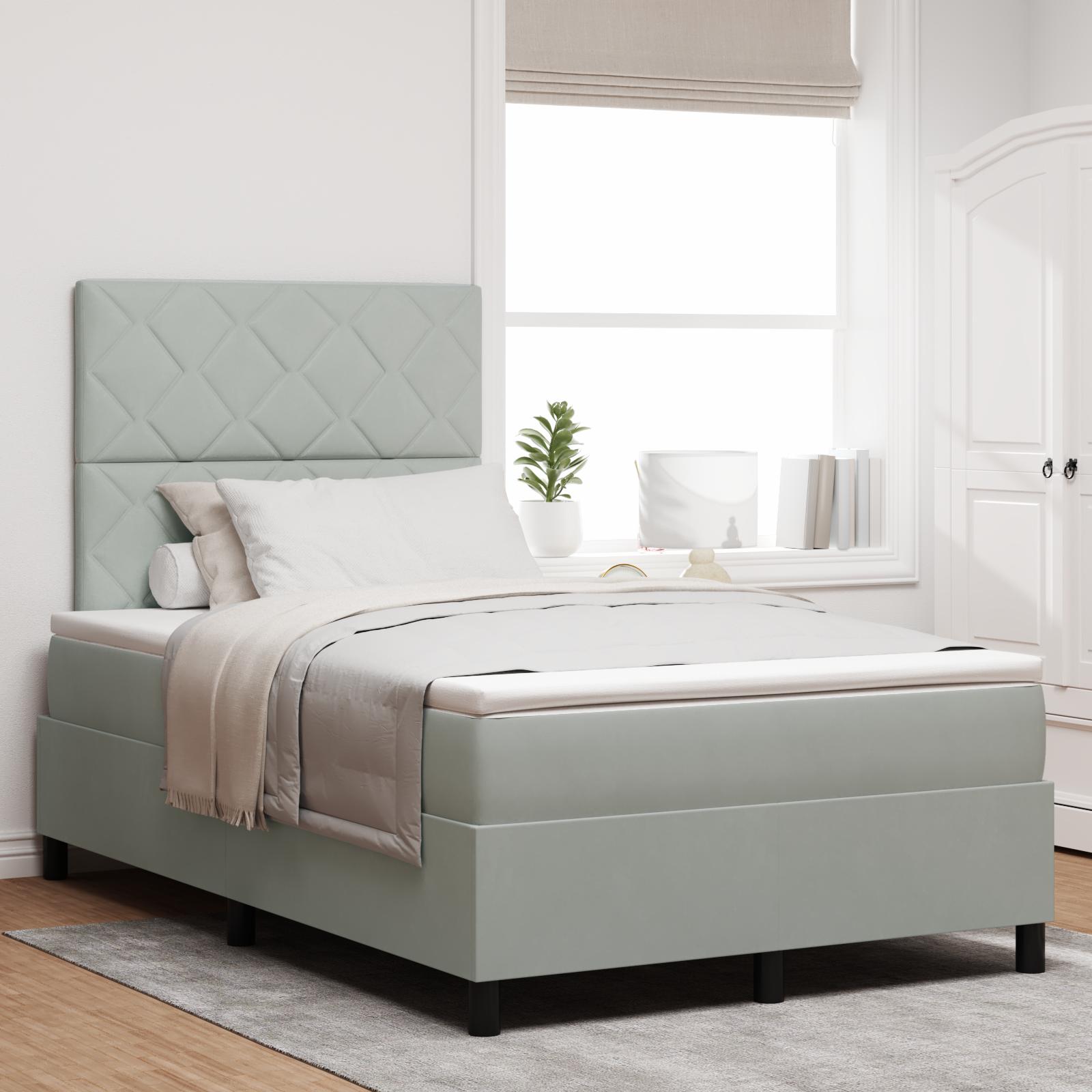 Box spring seng med hovedgærde Lysegrå 120 x 190 cm Fløjl