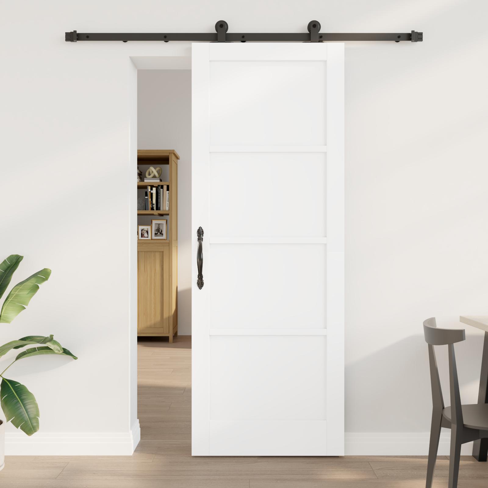 Skydedør med tilbehørssæt Hvid 78x211 cm Solid Træ Fyr&& Indvendig dør 'ORKDAL'Hvid 78x211x4 cm Solid Træ Fyr