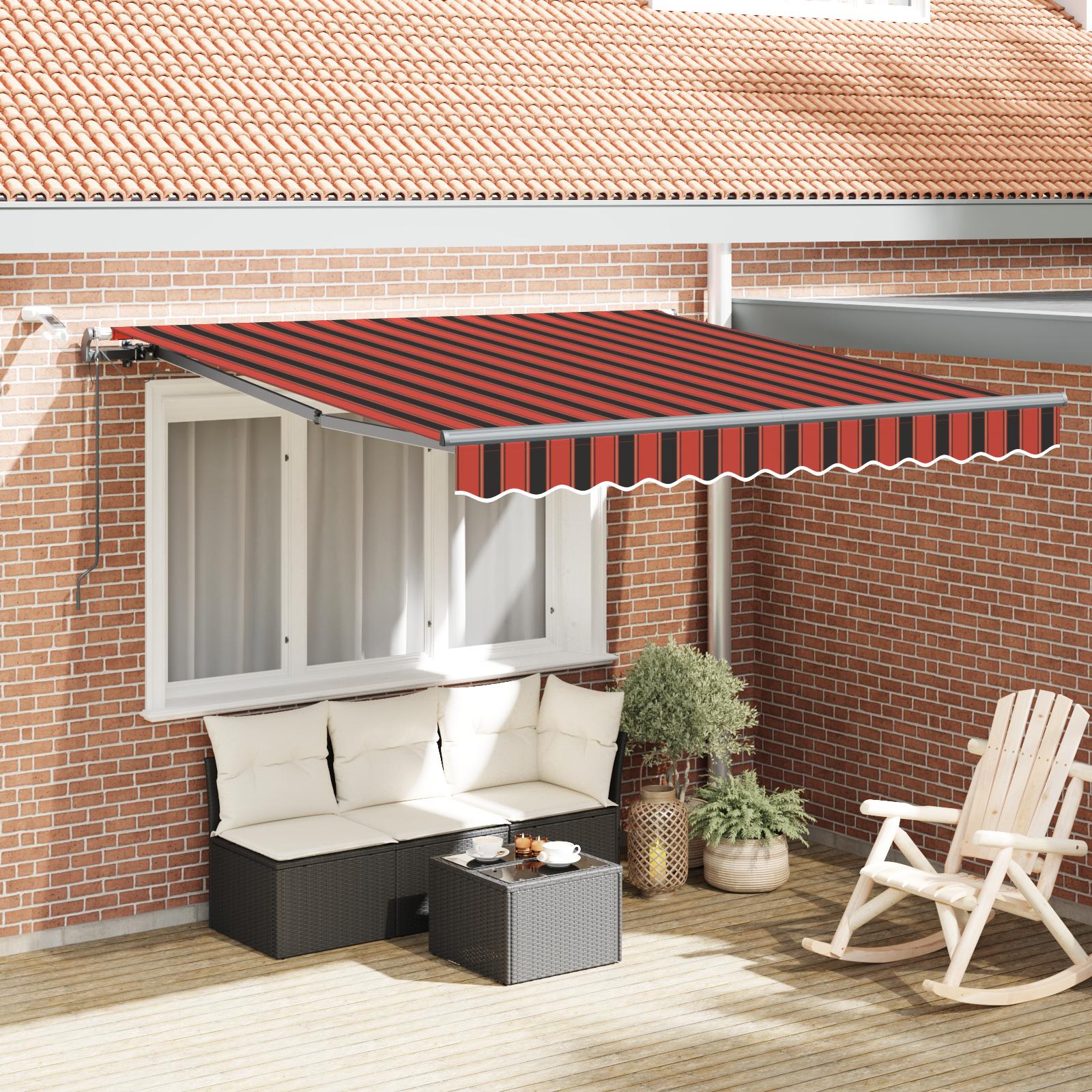 Markise M. Led + Vindsensor Automatisk - orange og brun / 300 x 250 cm