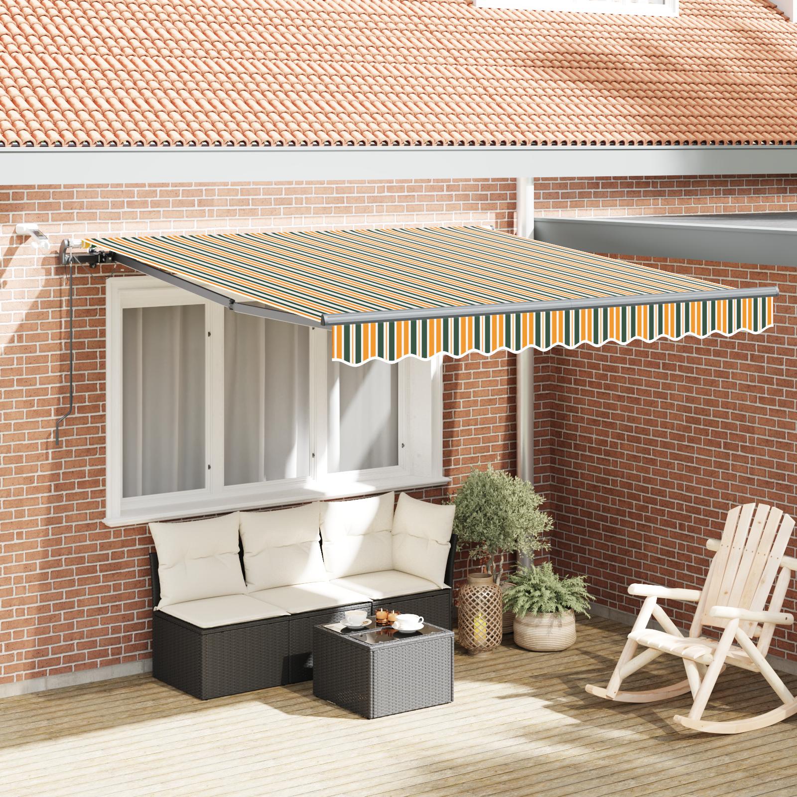 Markise M. Led + Vindsensor Automatisk - Grøn og gul / 300 x 250 cm