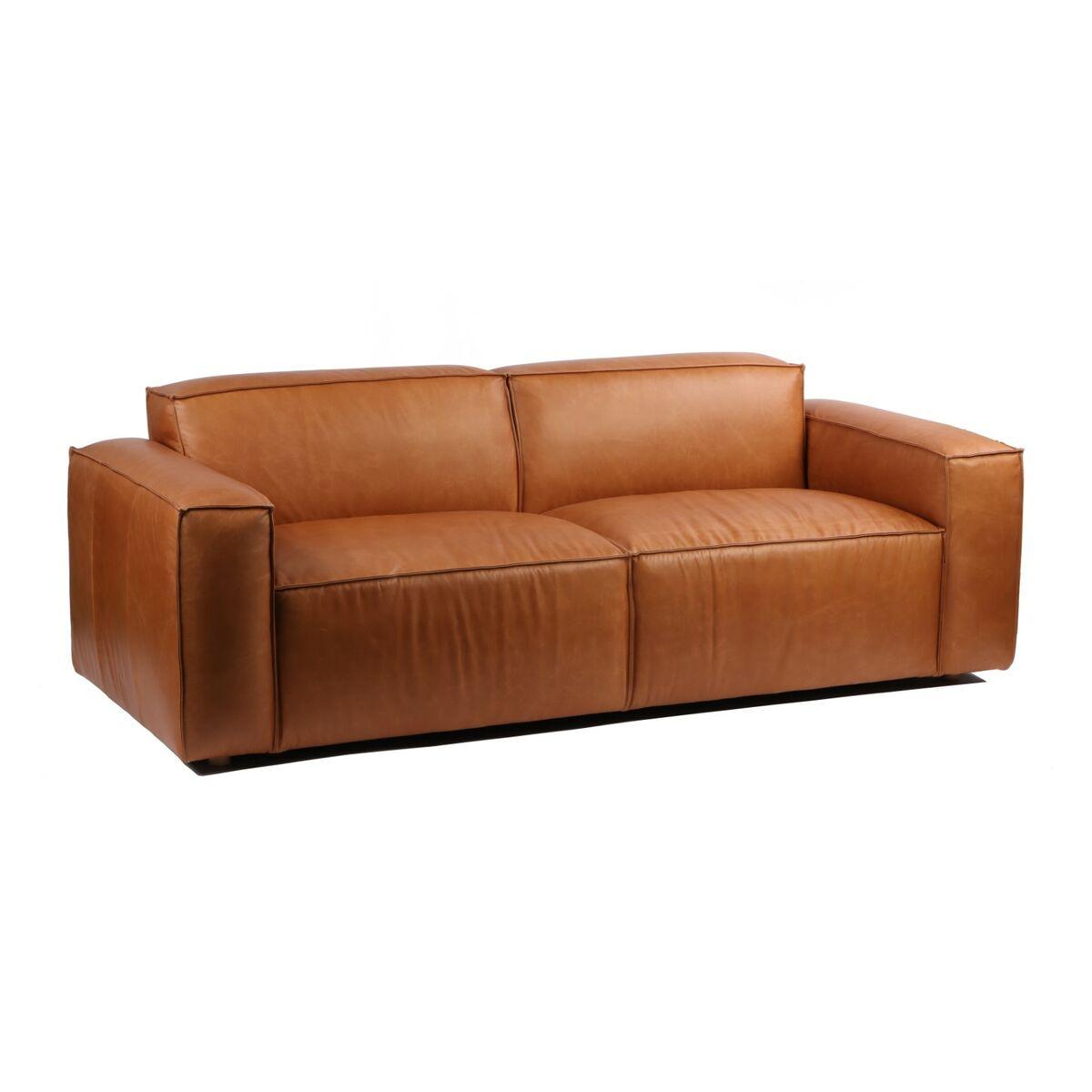 Sofa i læder - brun, urban, 3-personers (214 × 94 × 77 cm)