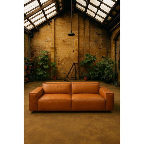 Sofa i læder - brun, urban, 3-personers (214 × 94 × 77 cm)