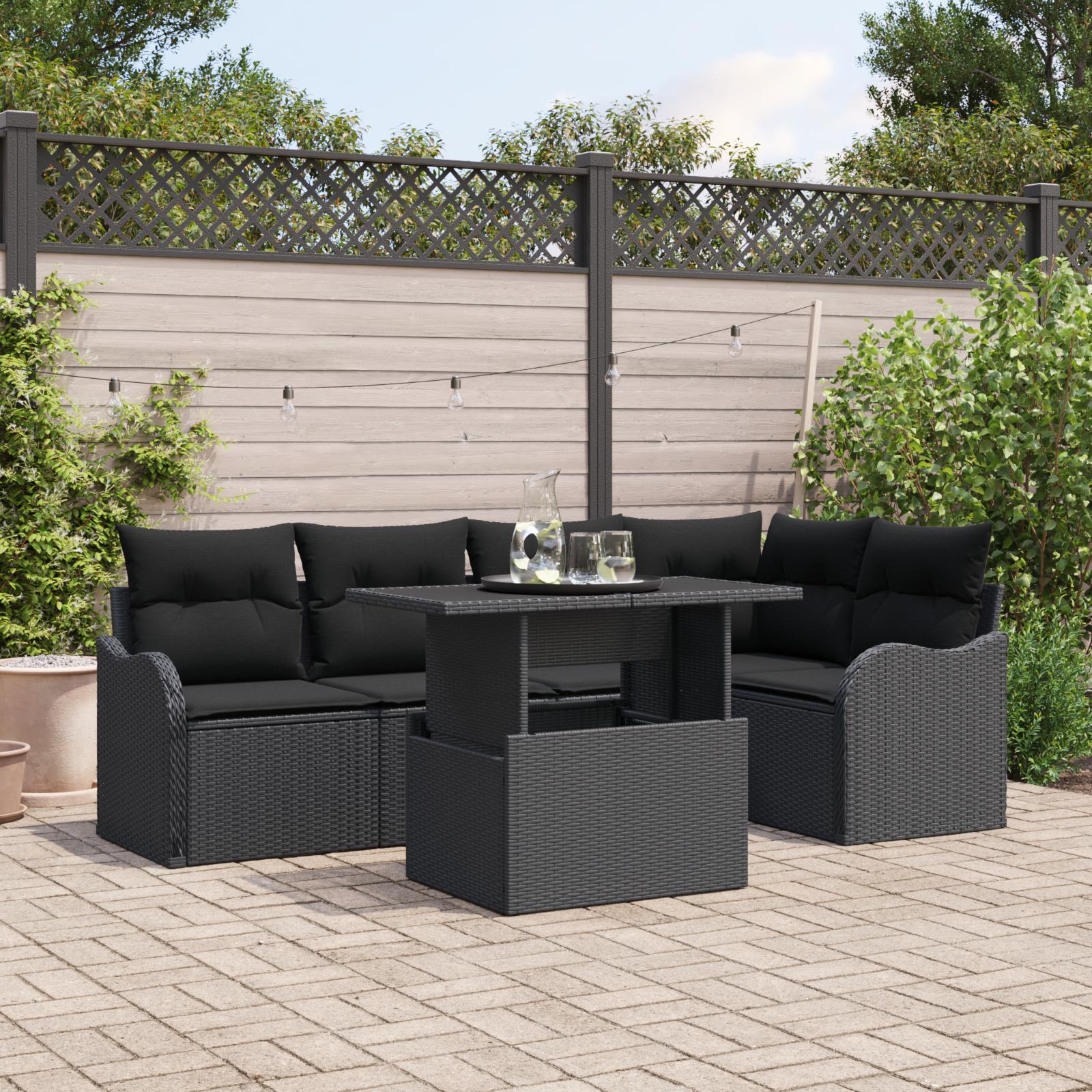 Havesofa SÃ¦t med pude 6 stk Sort 100 x 55 x 73 cm Poly rattan