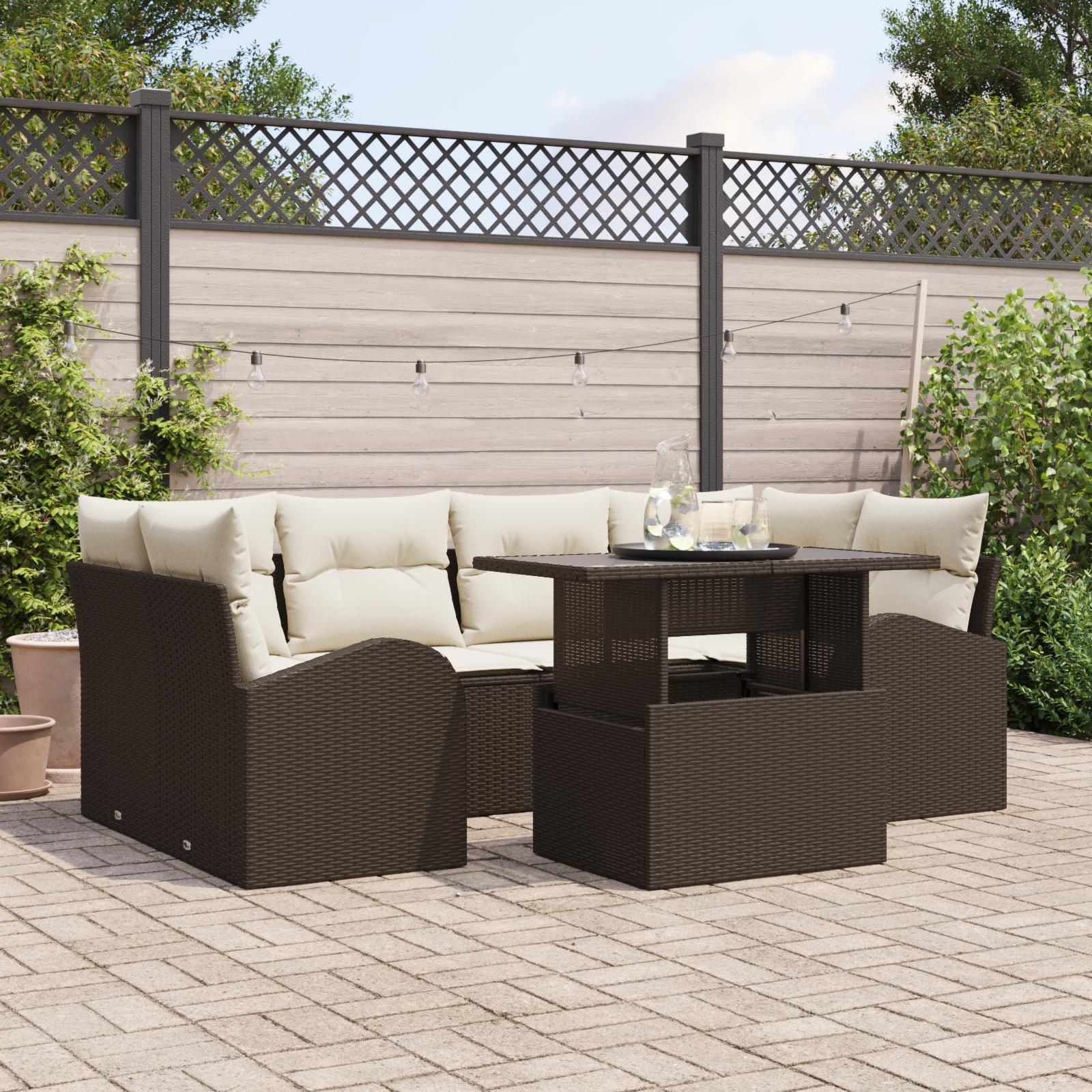 Havesofa SÃ¦t med pude 7 stk Brun 100 x 55 x 73 cm Poly rattan