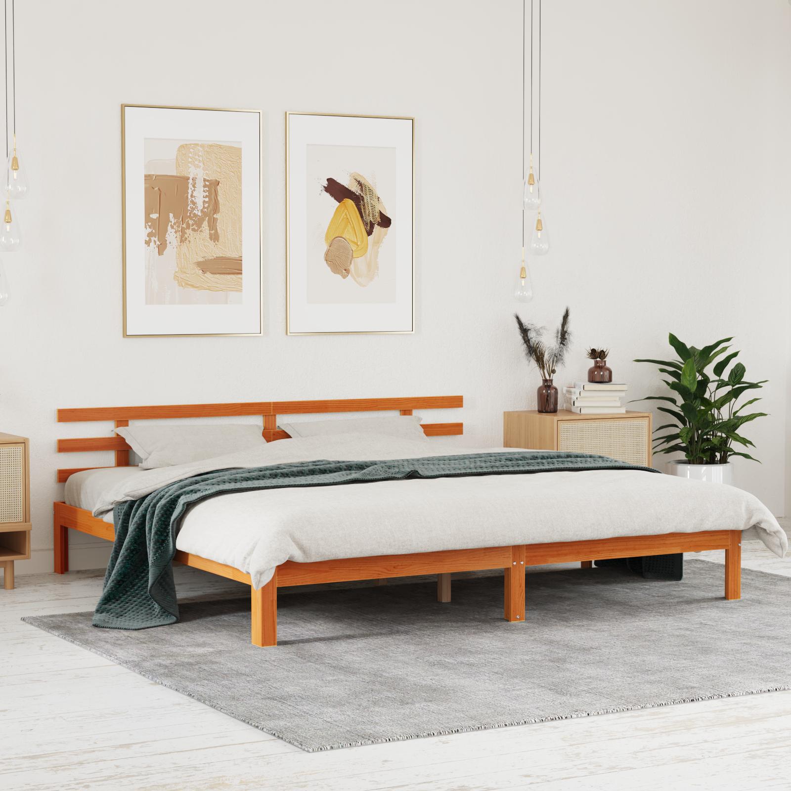 Sengeramme i massivt fyrretræ - voks brun, 203,5 × 205,5 × 69,5 cm (AU Super King)
