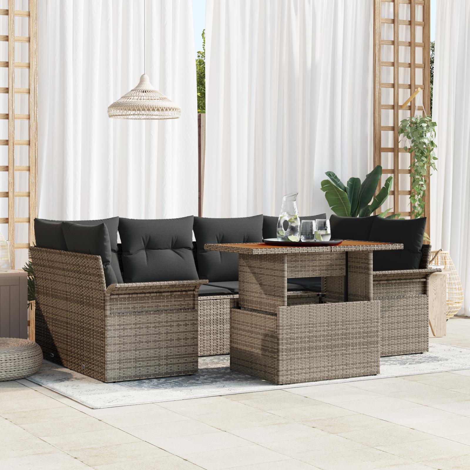 Havesofa SÃ¦t med opbevaring 7 stk GrÃ¥ Poly rattan