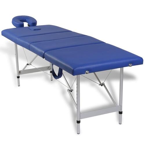 Blå foldbar massage tabel 4 zoner med aluminiumsramme