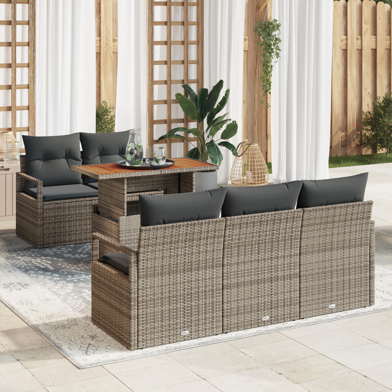 Havesofa SÃ¦t med opbevaring 6 stk GrÃ¥ Poly rattan